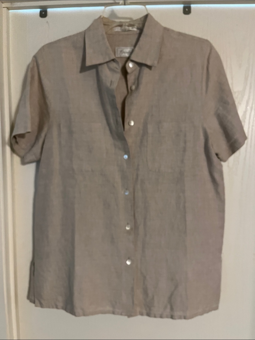 Foxcroft Tan Short-Sleeve Linen Shirt Size 10